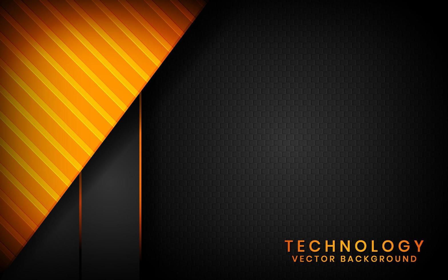 abstrait 3d noir et orange techno fond chevauchent des couches sur un espace sombre avec des lignes décoration effet métal. concept de style futur élément de modèle moderne pour flyer, carte, couverture ou page de destination vecteur