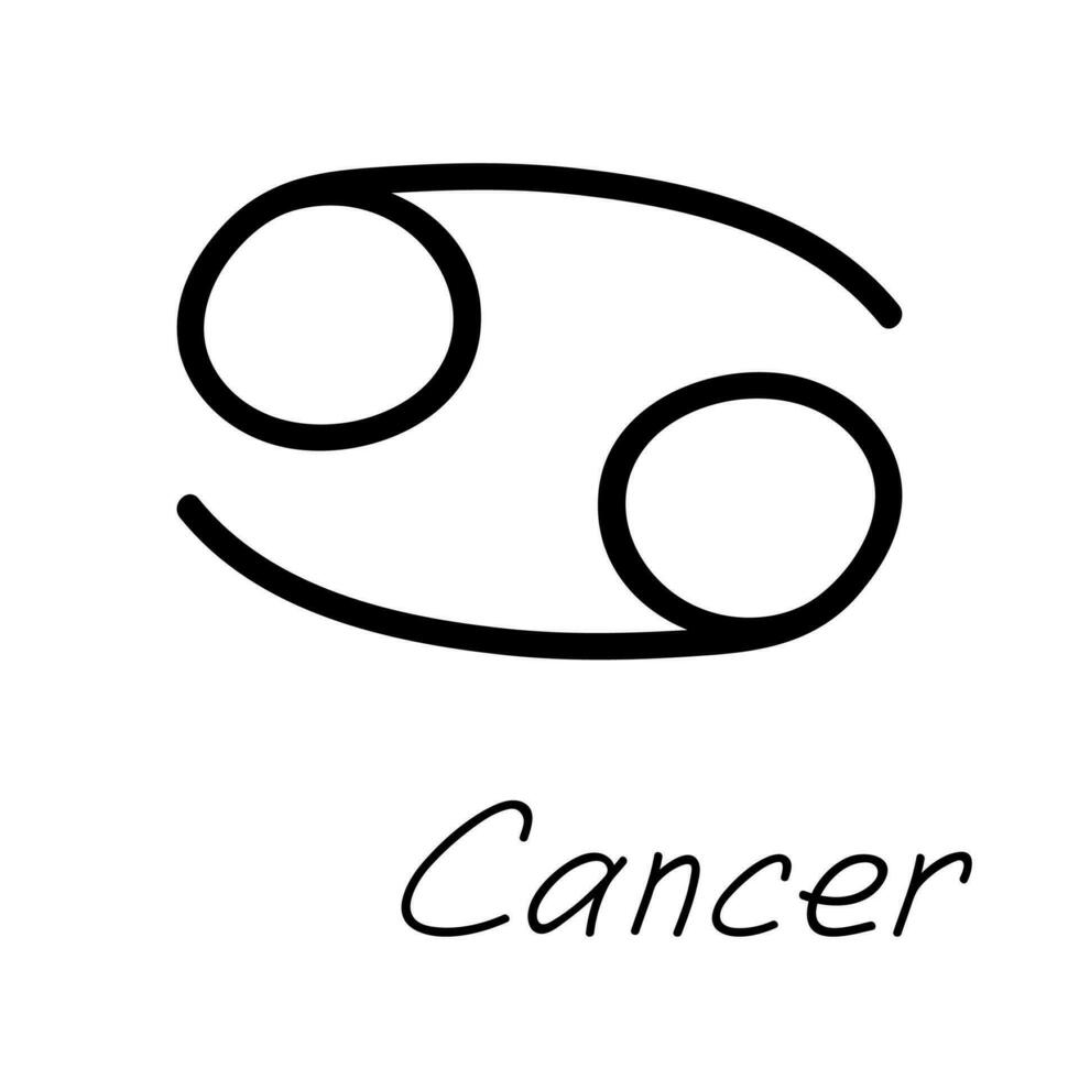 signe du zodiaque cancer dessiné à la main symbole ésotérique doodle élément clipart astrologie pour la conception vecteur