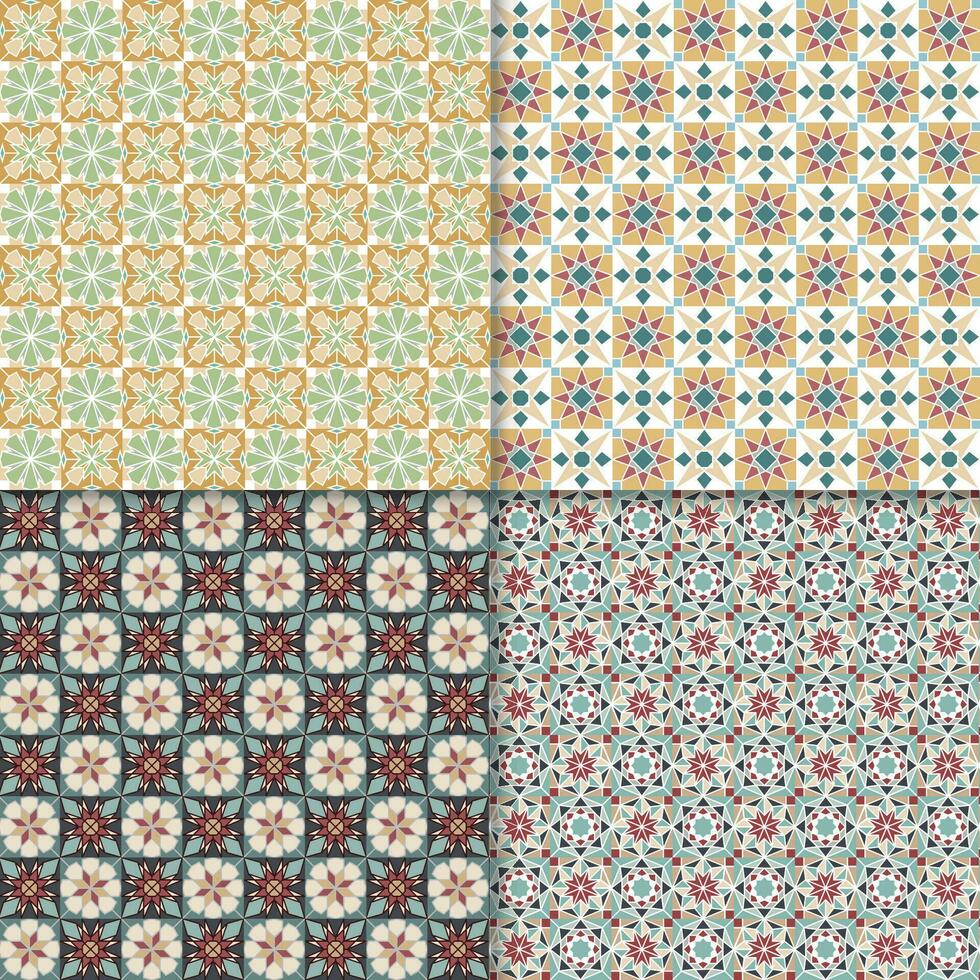 quatre géométrique sans couture motifs. pouvez être utilisé sur textile, fonds d'écran, surface, lieu dessins et comme une Contexte pour cartes et invitations vecteur