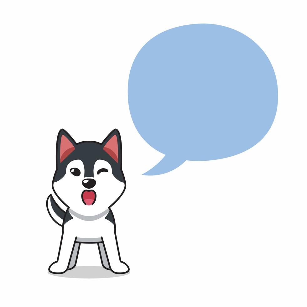 chien husky sibérien de personnage de dessin animé avec bulle de dialogue vecteur
