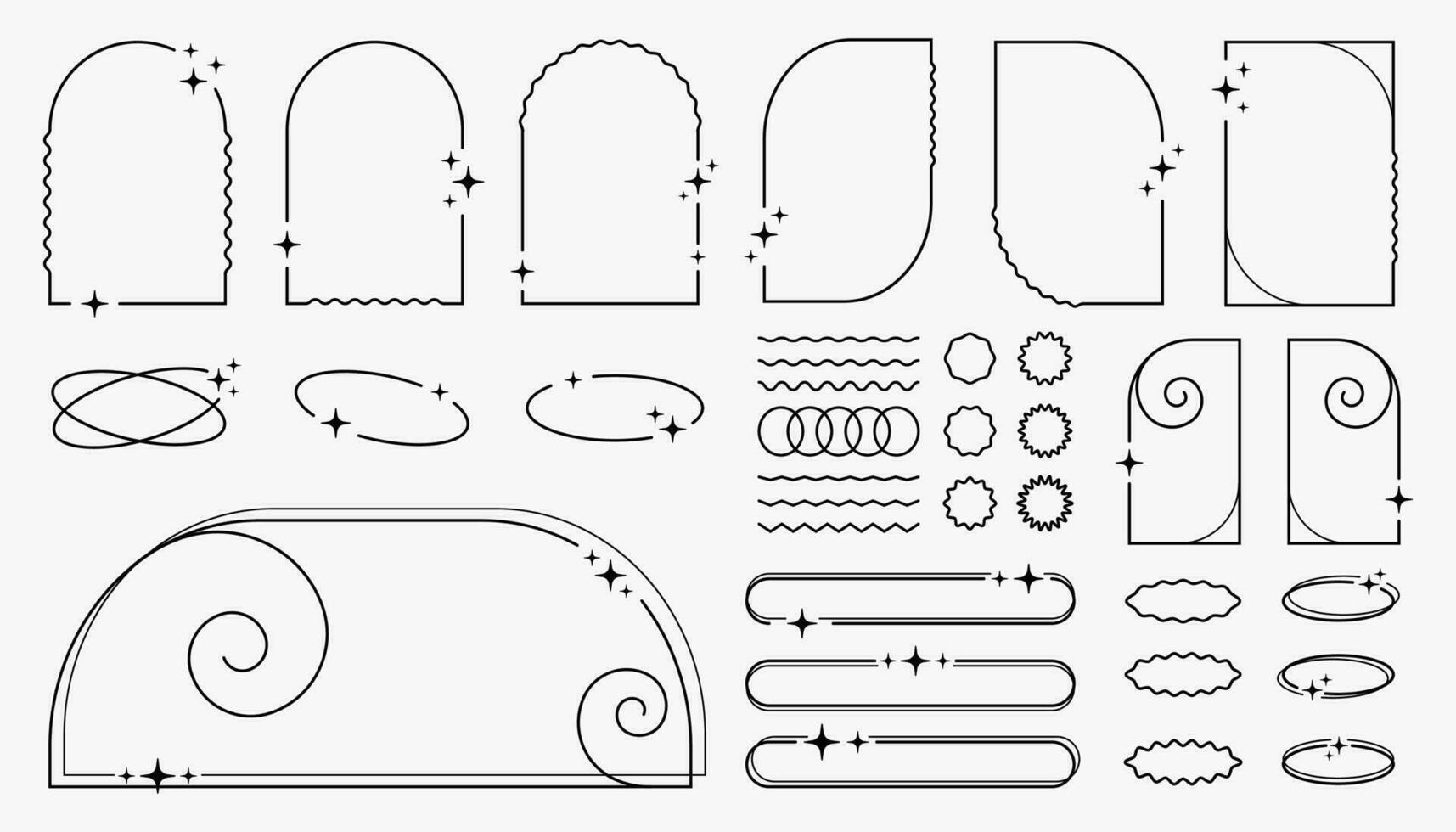 ensemble de rétro cadres, ancien arcs avec cligner et étoiles, vide les espaces, décorations dans y2k esthétique. vecteur illustration.