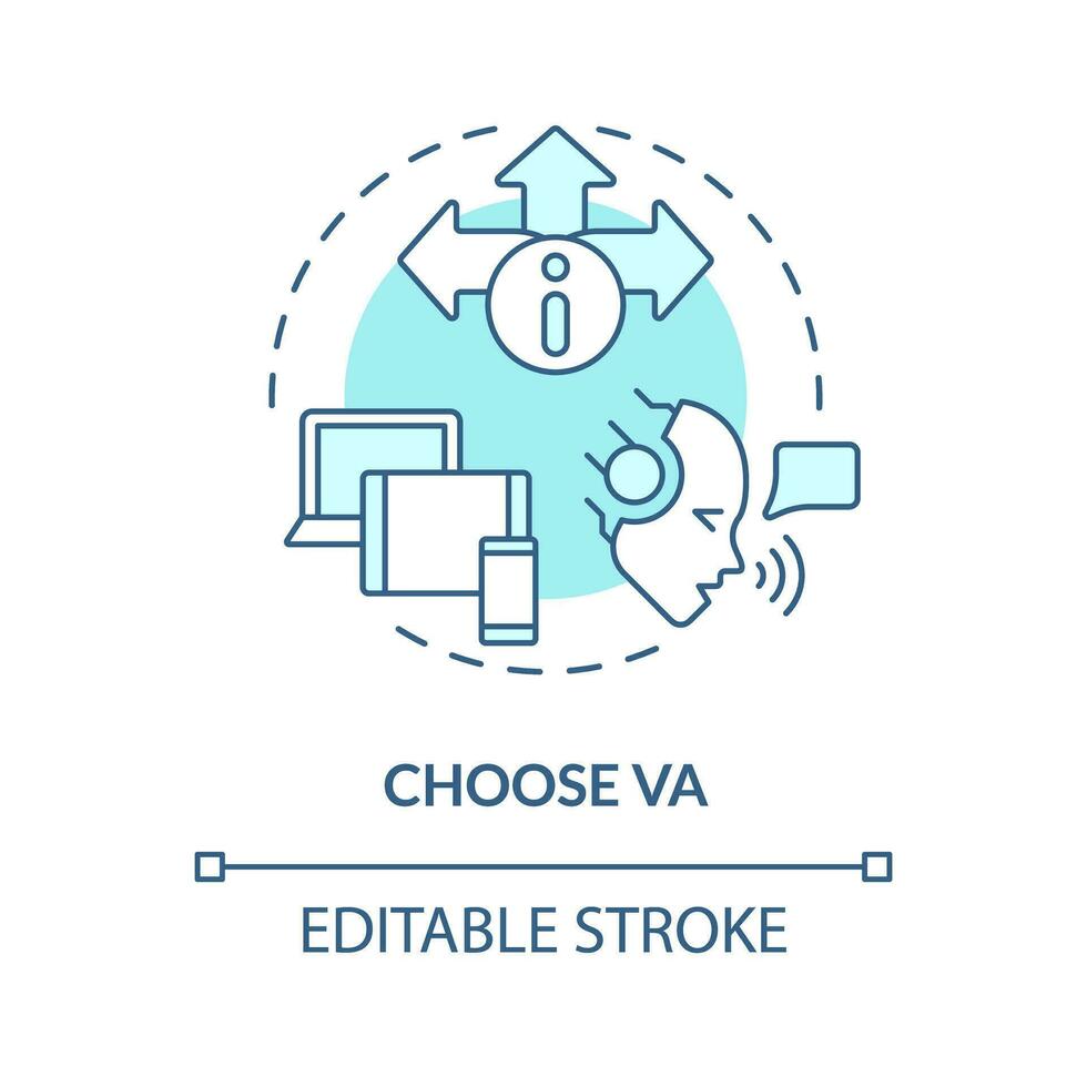 2d modifiable choisir Virginie mince ligne bleu icône concept, isolé vecteur, illustration représentant voix assistant. vecteur