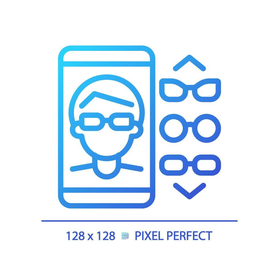 2d pixel parfait pente lunettes app icône, isolé vecteur, mince ligne illustration représentant œil se soucier. vecteur