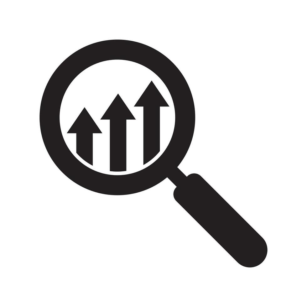 grossissant verre avec en augmentant bar graphique icône. vecteur