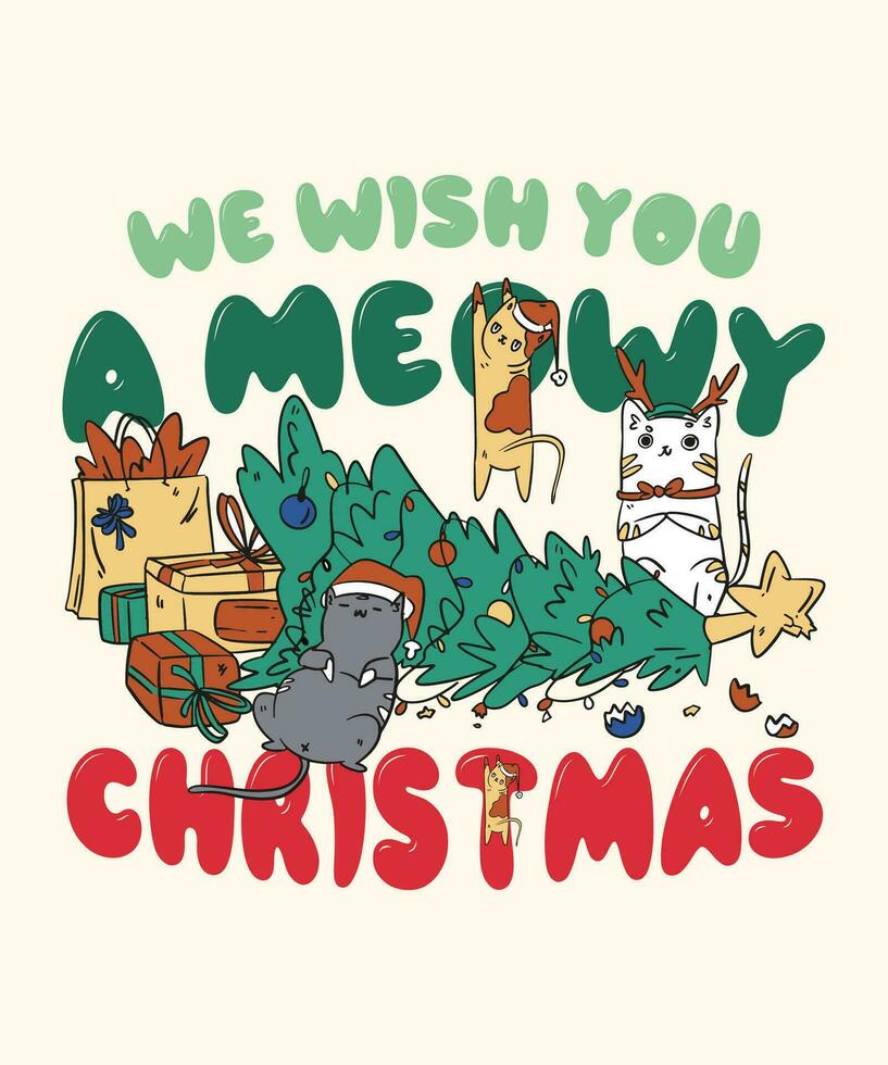 chat Noël nous souhait vous une miaou Noël T-shirt vecteur