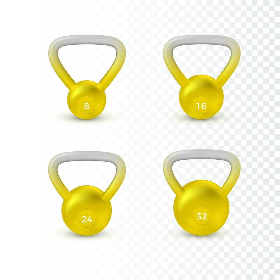 ensemble de réaliste kettlebell. poids de différent kilogrammes. équipement pour la musculation et entraînement. vecteur