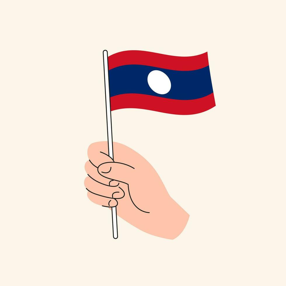 dessin animé main en portant Laotien drapeau, isolé vecteur conception.
