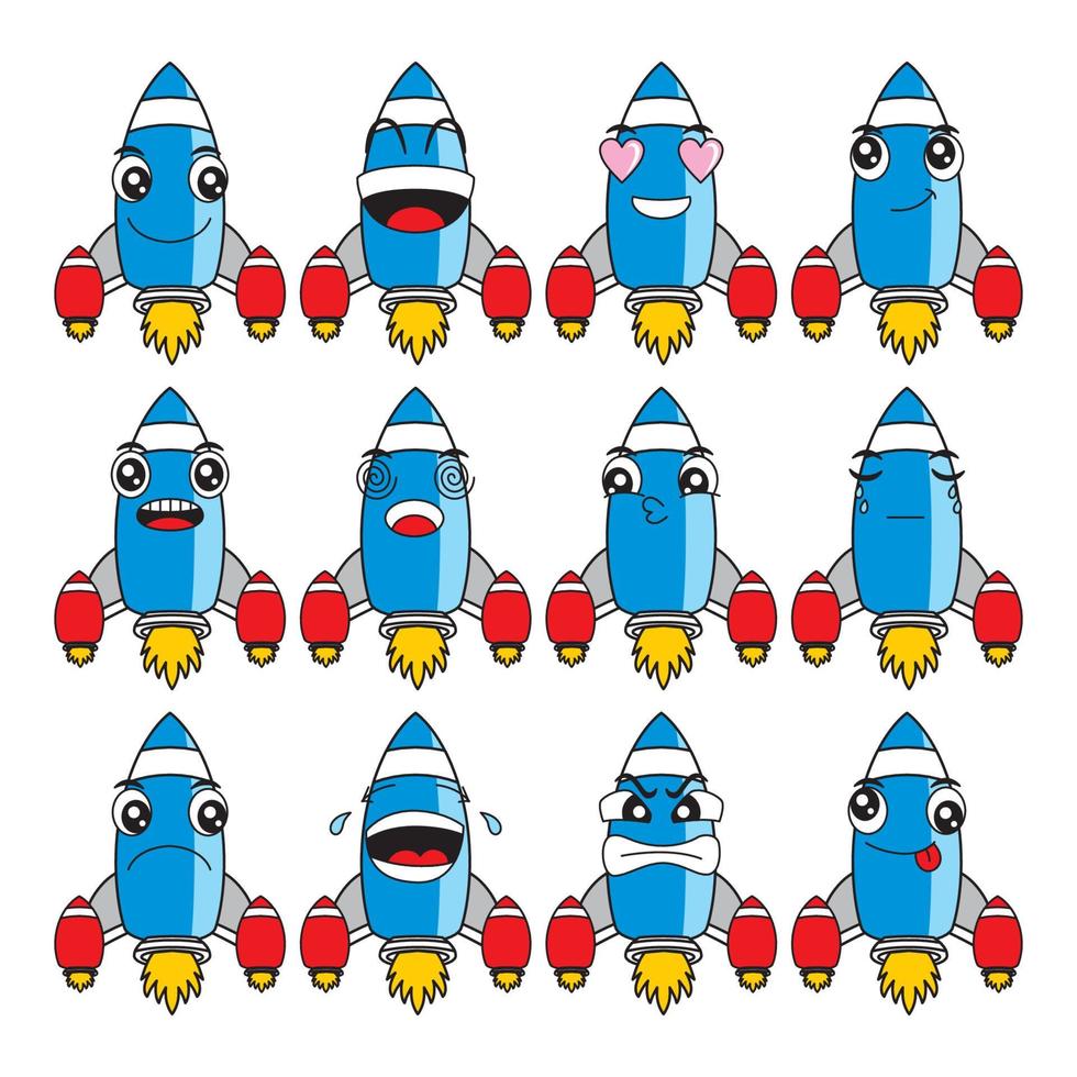 illustration vectorielle de dessin animé d'un vaisseau spatial volant dans le ciel avec une expression faciale heureuse et drôle vecteur