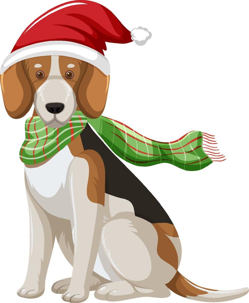 chien beagle portant un personnage de dessin animé de chapeau de noël vecteur