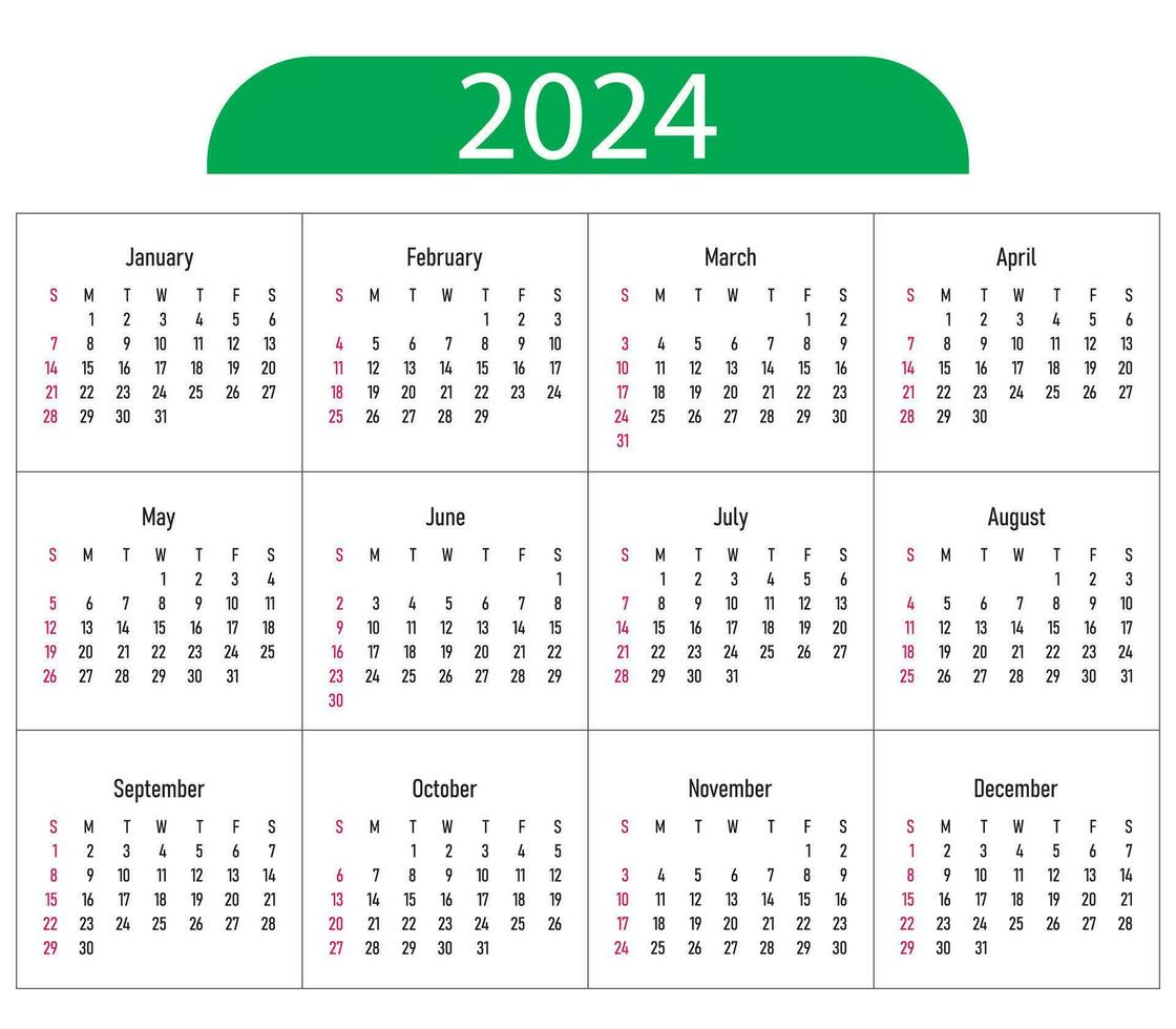 calendrier 2024 an. vecteur illustration. le la semaine départs sur dimanche.