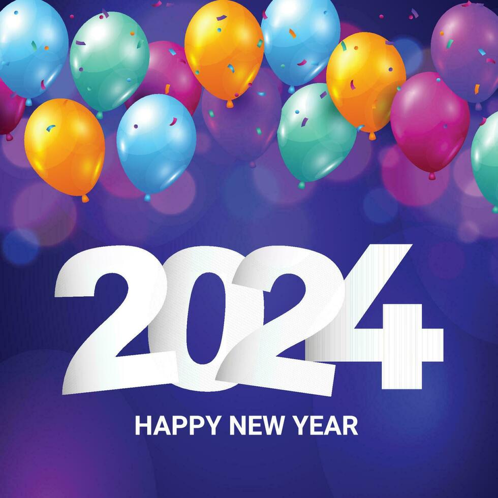 content Nouveau année 2024 carré modèle avec 3d pendaison nombre. salutation concept pour 2024 Nouveau année fête confettis vecteur