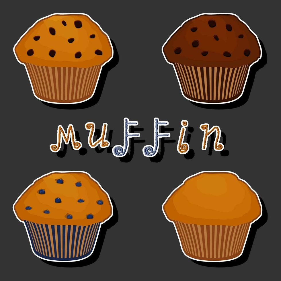 illustration sur thème gros ensemble Frais fait maison muffin pour Matin petit déjeuner vecteur