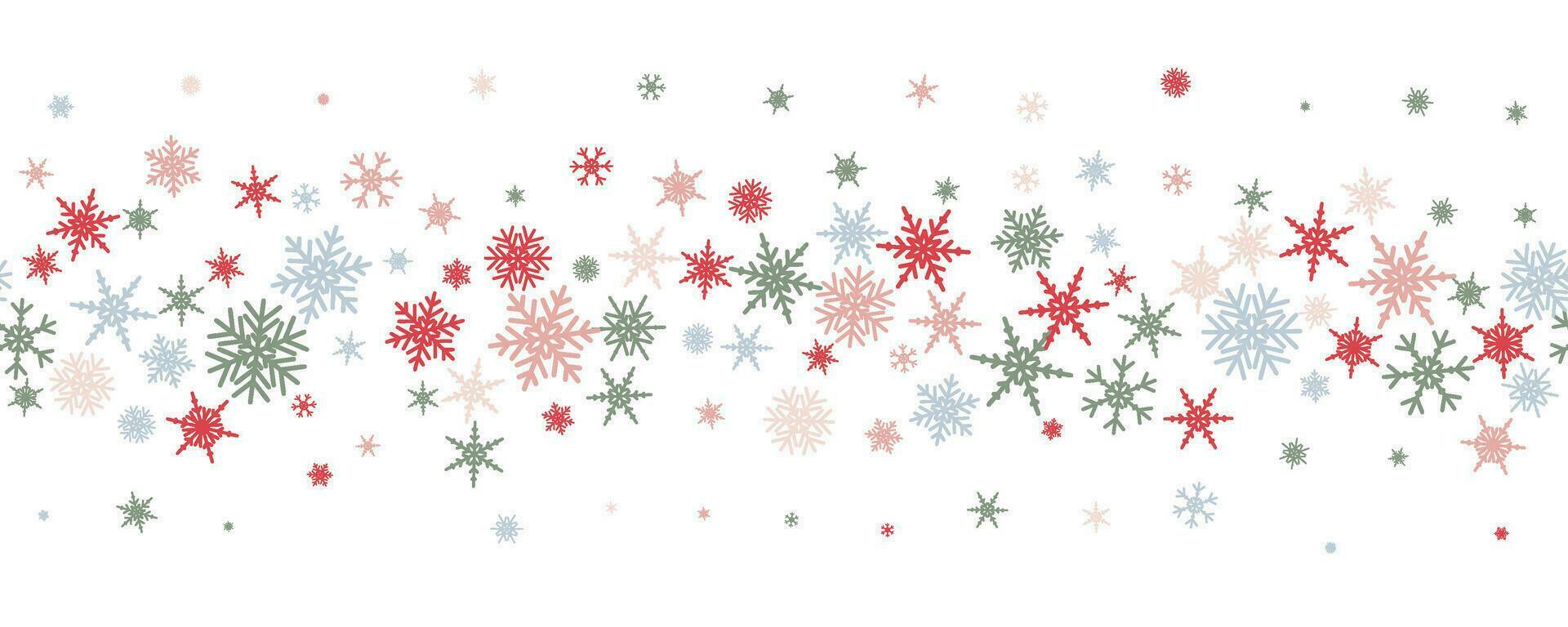 flocons de neige vecteur Contexte. hiver vacances décor avec multicolore cristal éléments. graphique glacé Cadre isolé sur blanc toile de fond.