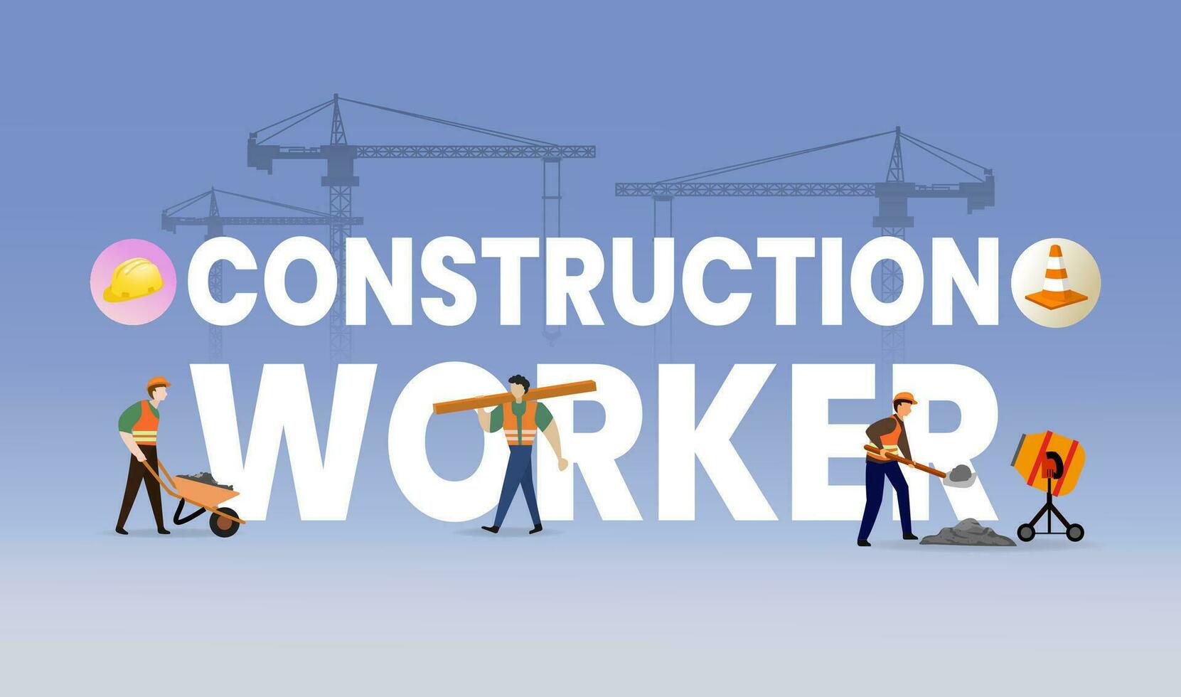 construction ouvrier mot concept bannière, entête conception vecteur illustration, industrie et La technologie concept, construction typographe