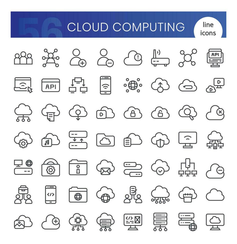 nuage l'informatique Icônes empaqueter. mince contour Icônes style. vecteur illustration