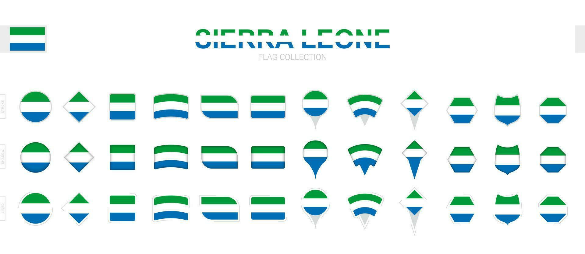 grand collection de sierra leone drapeaux de divers formes et effets. vecteur