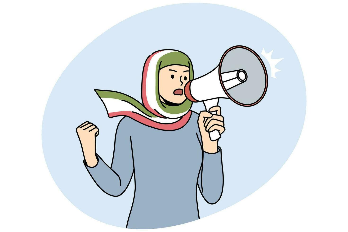 femme dans hijab avec iranien drapeau crier dans mégaphone vecteur