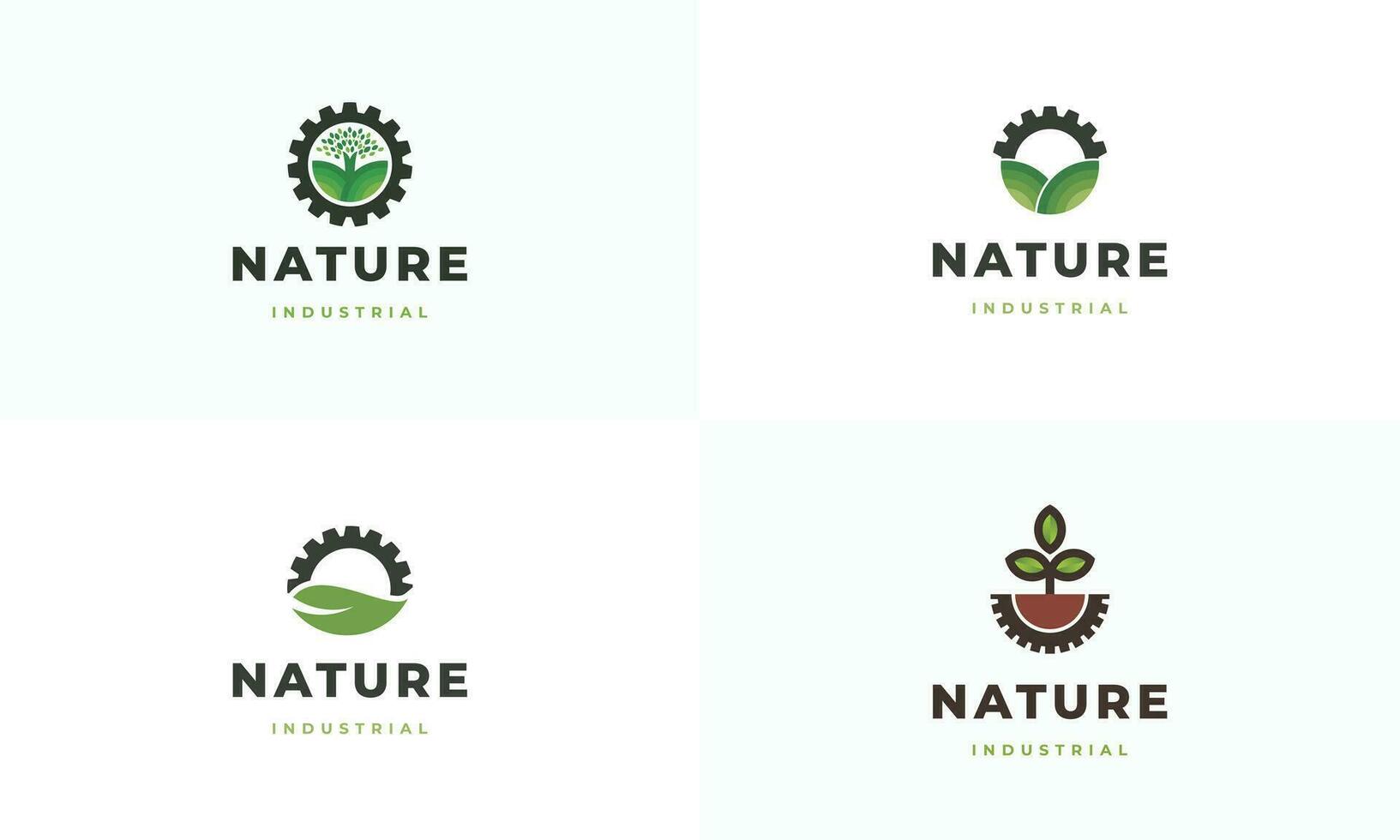 ensemble de la nature La technologie logo, feuille et équipement machine logo conception moderne concept vecteur