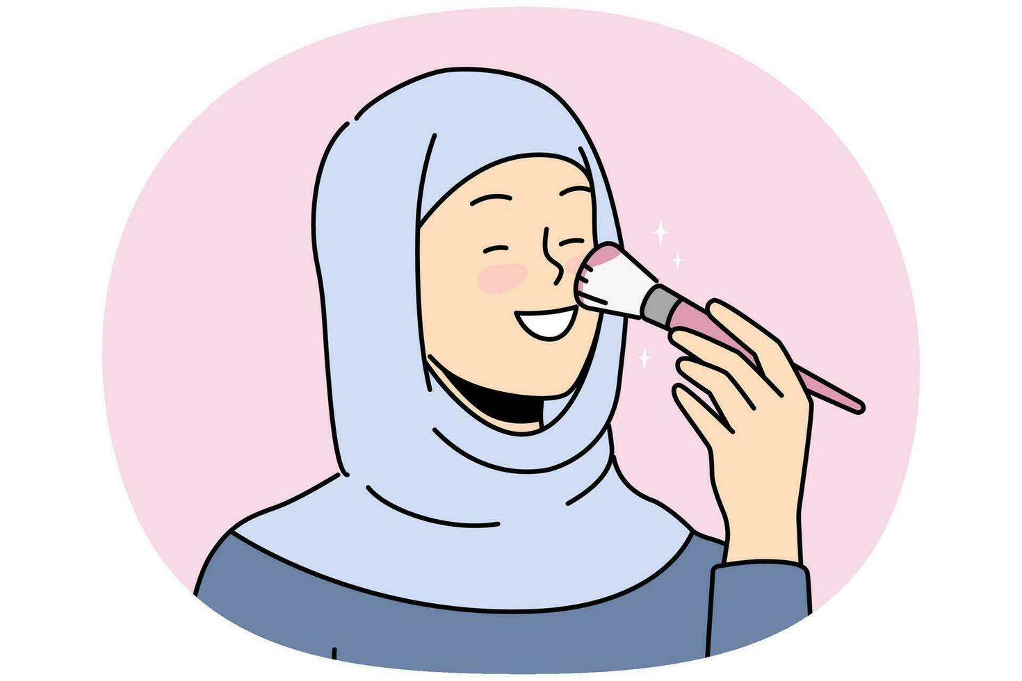 souriant femme dans hijab Faire maquillage vecteur