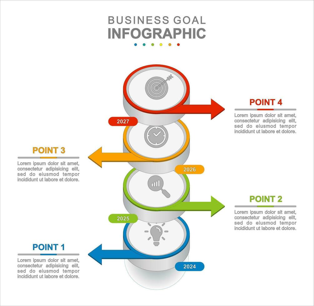 infographie affaires modèle. 4 pas moderne 3d chronologie diagramme calendrier avec flèches. concept présentation. vecteur