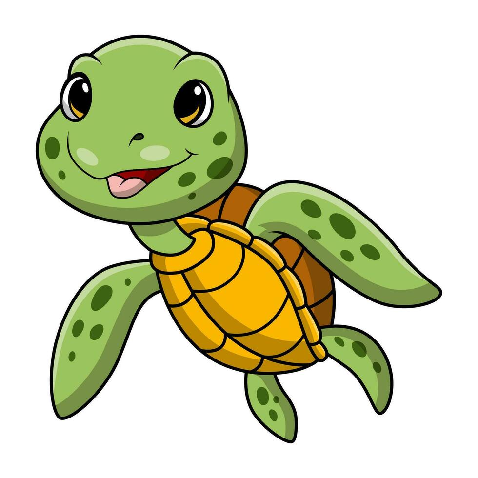 mignon, tortue mer, dessin animé, blanc, fond vecteur