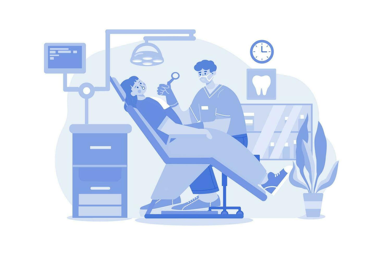 dentiste clinique illustration concept sur blanc Contexte vecteur