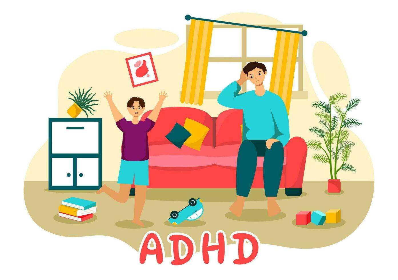 adhd ou attention déficit hyperactivité désordre vecteur illustration avec des gamins impulsif et hyperactif comportement dans mental santé et psychologie