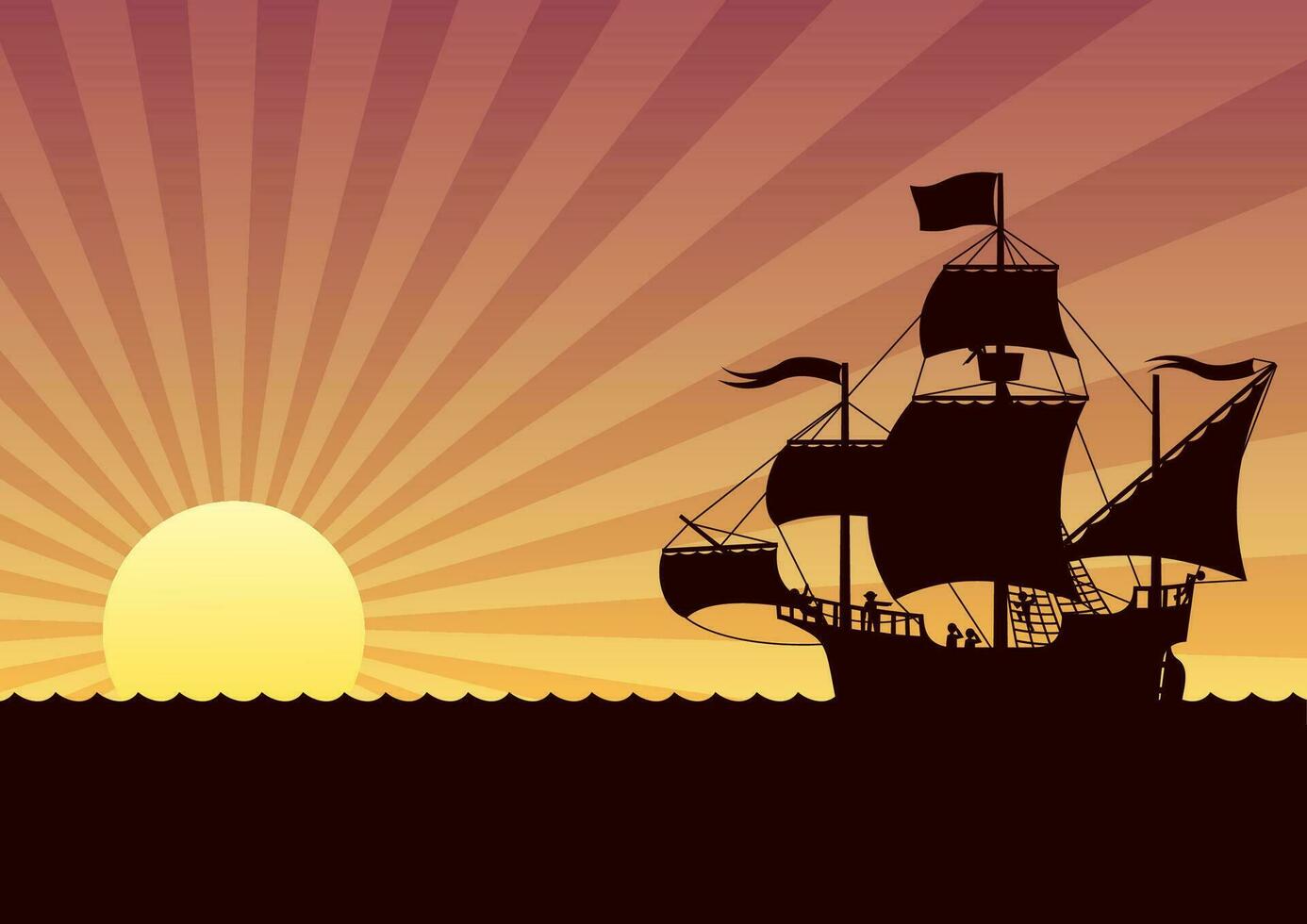 navire voile le coucher du soleil vecteur