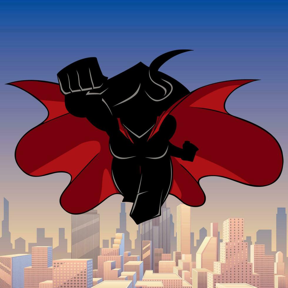 super héroïne à venir ville silhouette vecteur