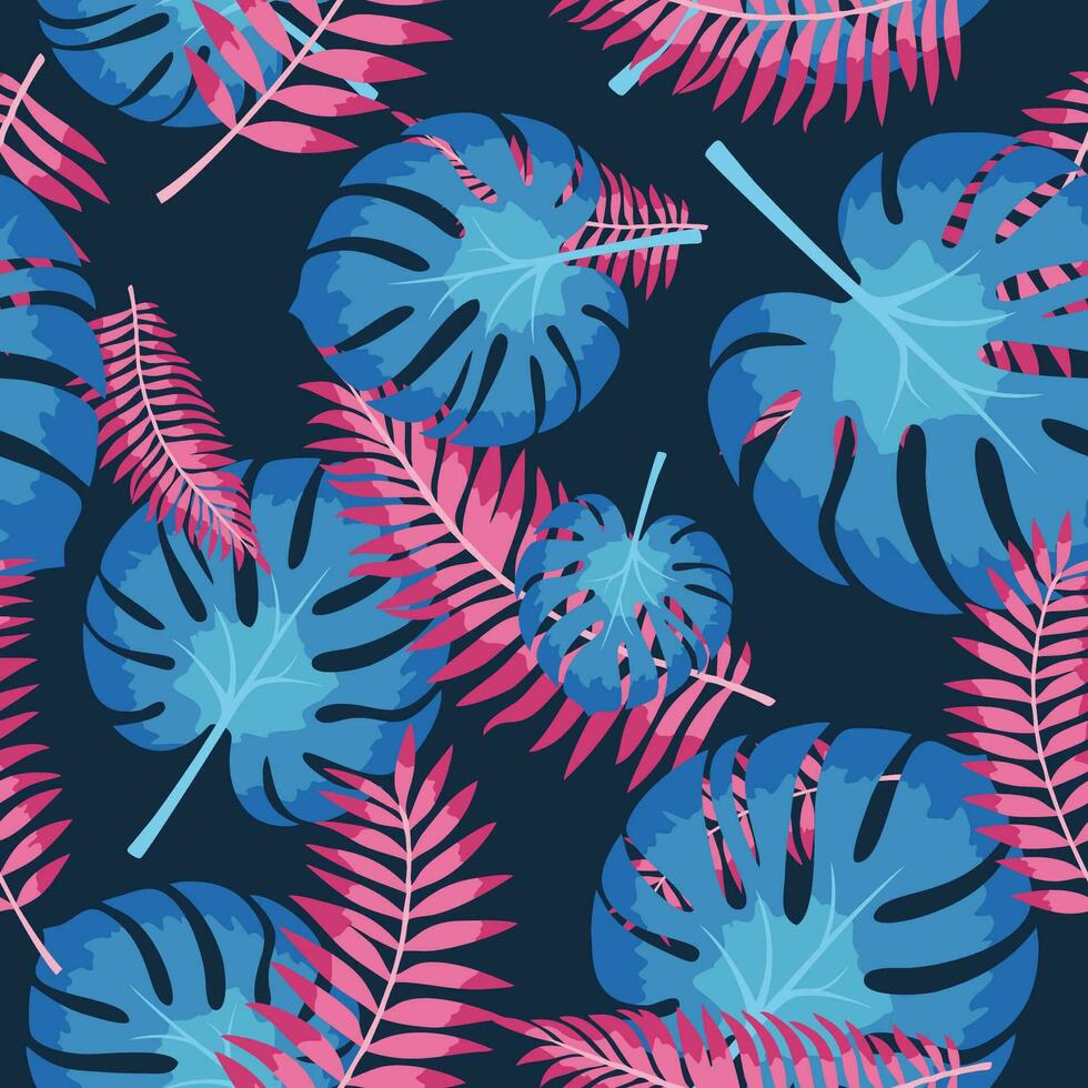 vecteur sans couture modèle avec coloré tropical feuilles. mignonne brillant et amusement été floral Contexte. jungle feuille, exotique paume feuilles. vecteur illustration