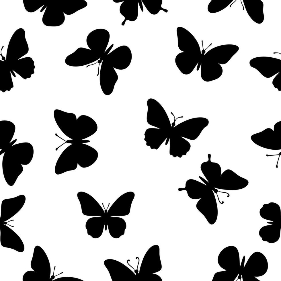 noir papillon silhouette sans couture modèle sur une blanc Contexte. vecteur illustration