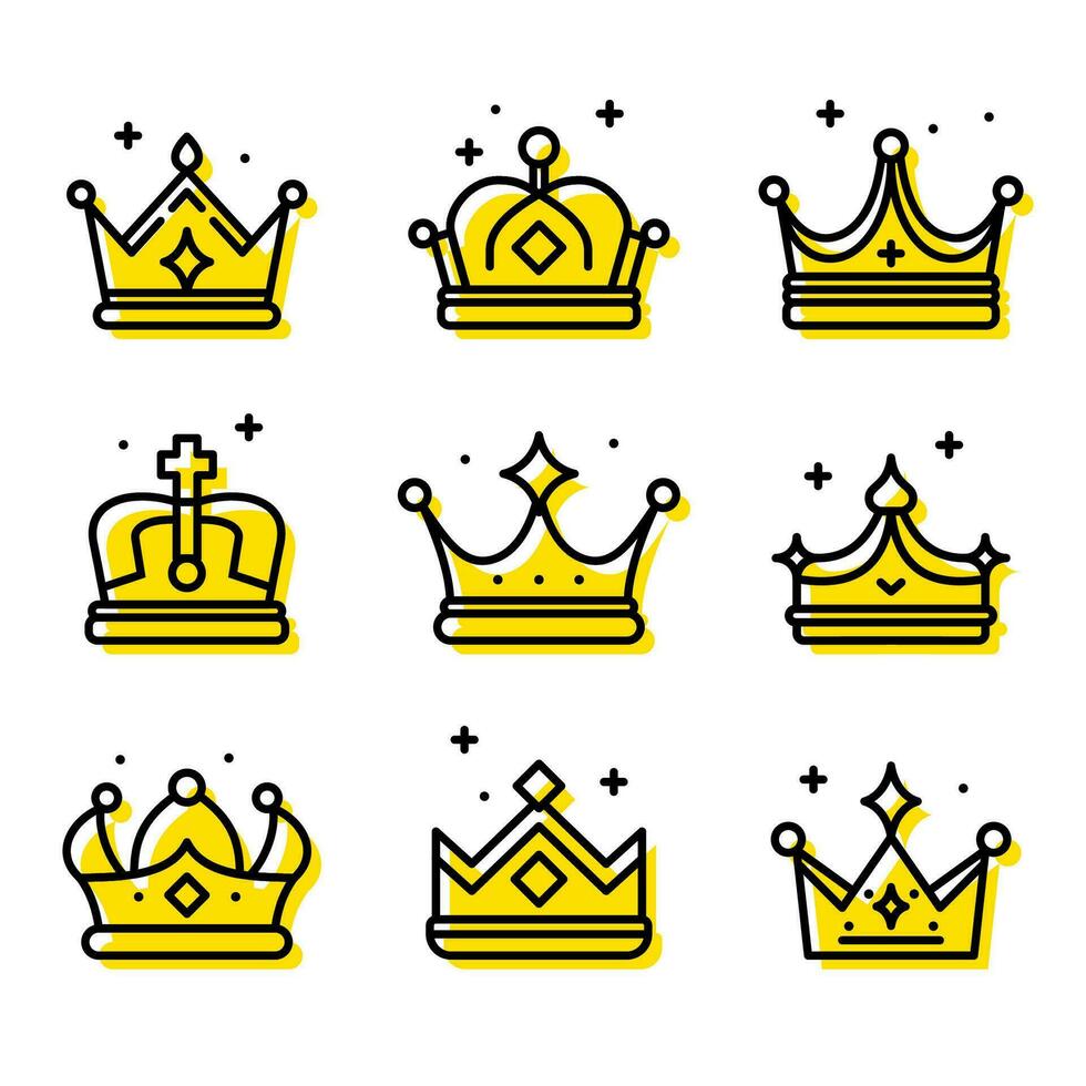 ensemble de couronne Icônes dans moderne mince ligne style. collection manteau de bras et Royal symboles. vecteur illustration