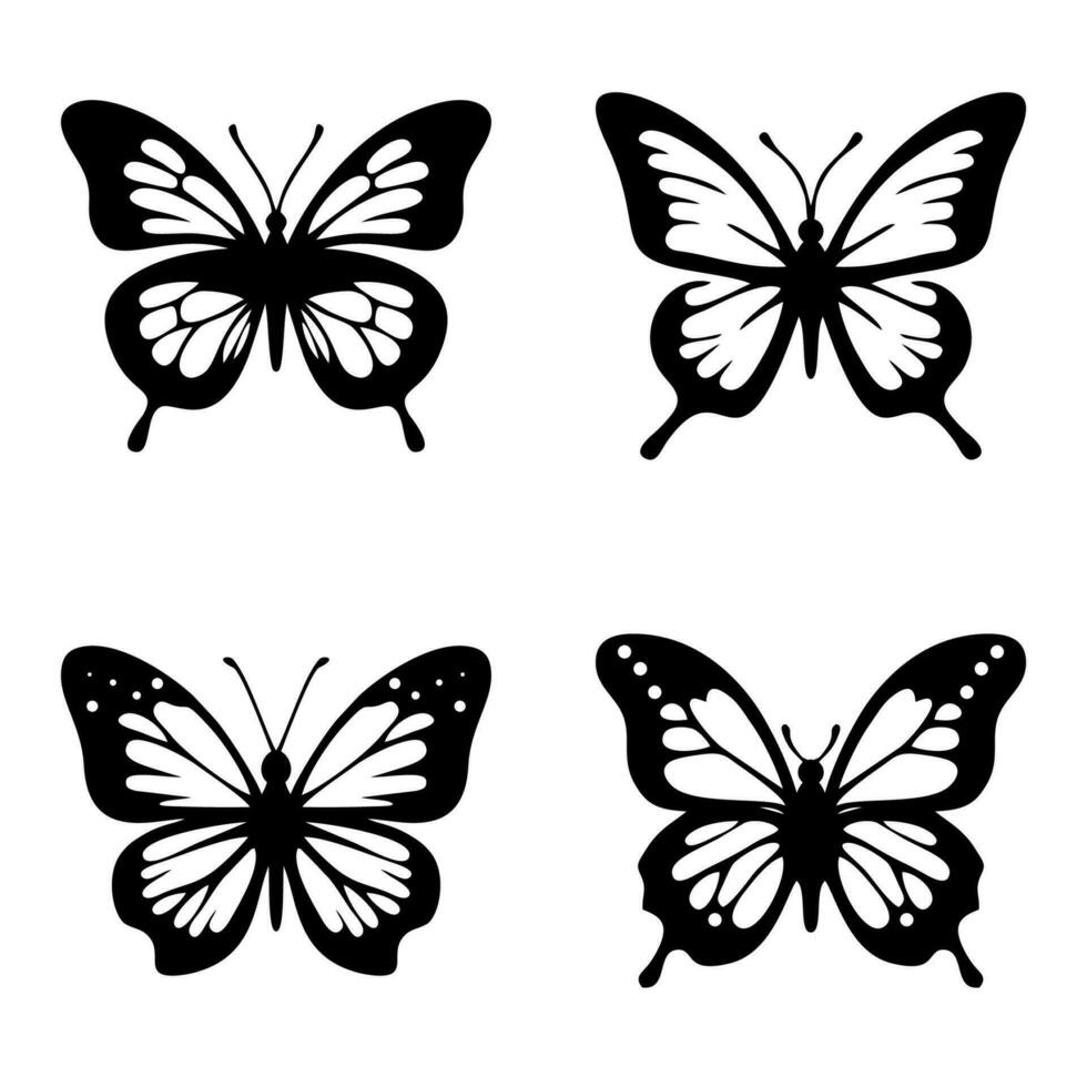 ensemble de contours de papillons de différent formes avec monarque ailes. silhouette de papillon. vecteur illustration