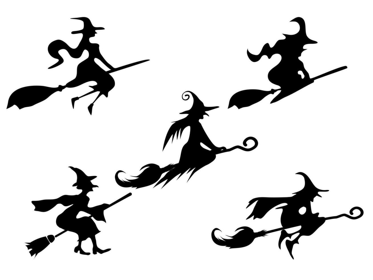 ensemble de silhouettes sorcière sur manche à balai. pour illustration vecteur Halloween