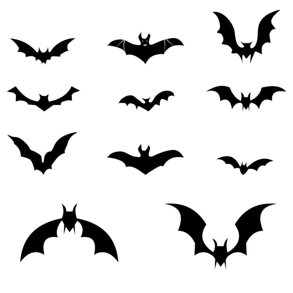 noir silhouettes de chauves-souris ensemble sur blanc Contexte. vecteur illustration