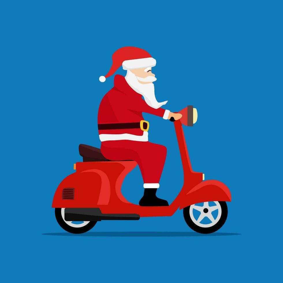 Père Noël claus équitation une scooter Noël vacances conception. vecteur illustration
