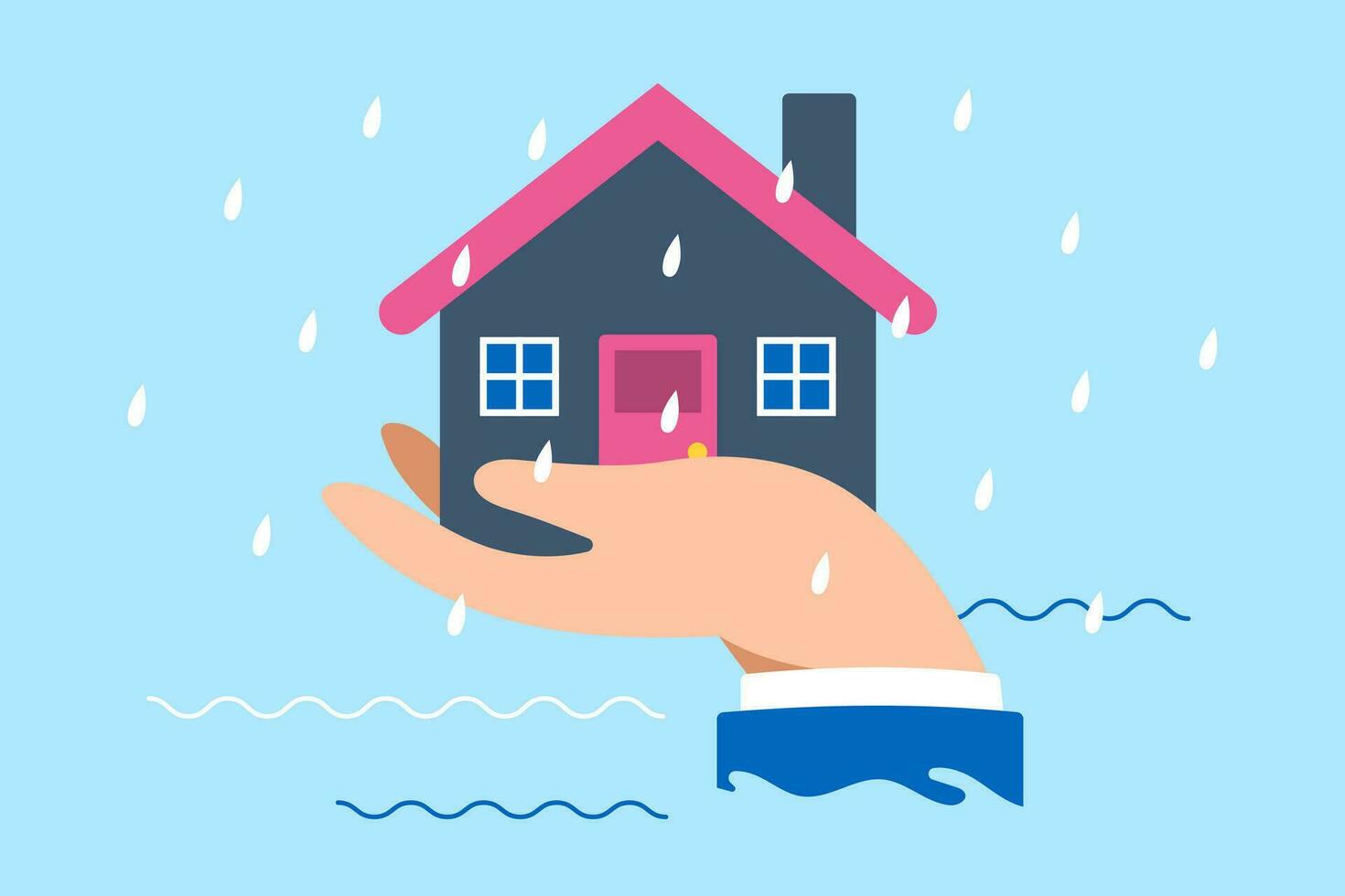 géant main protéger maison de inondations dans plat conception vecteur