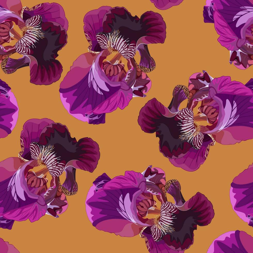 sans couture modèle avec fleurs de lilas iris sur une Jaune Contexte vecteur