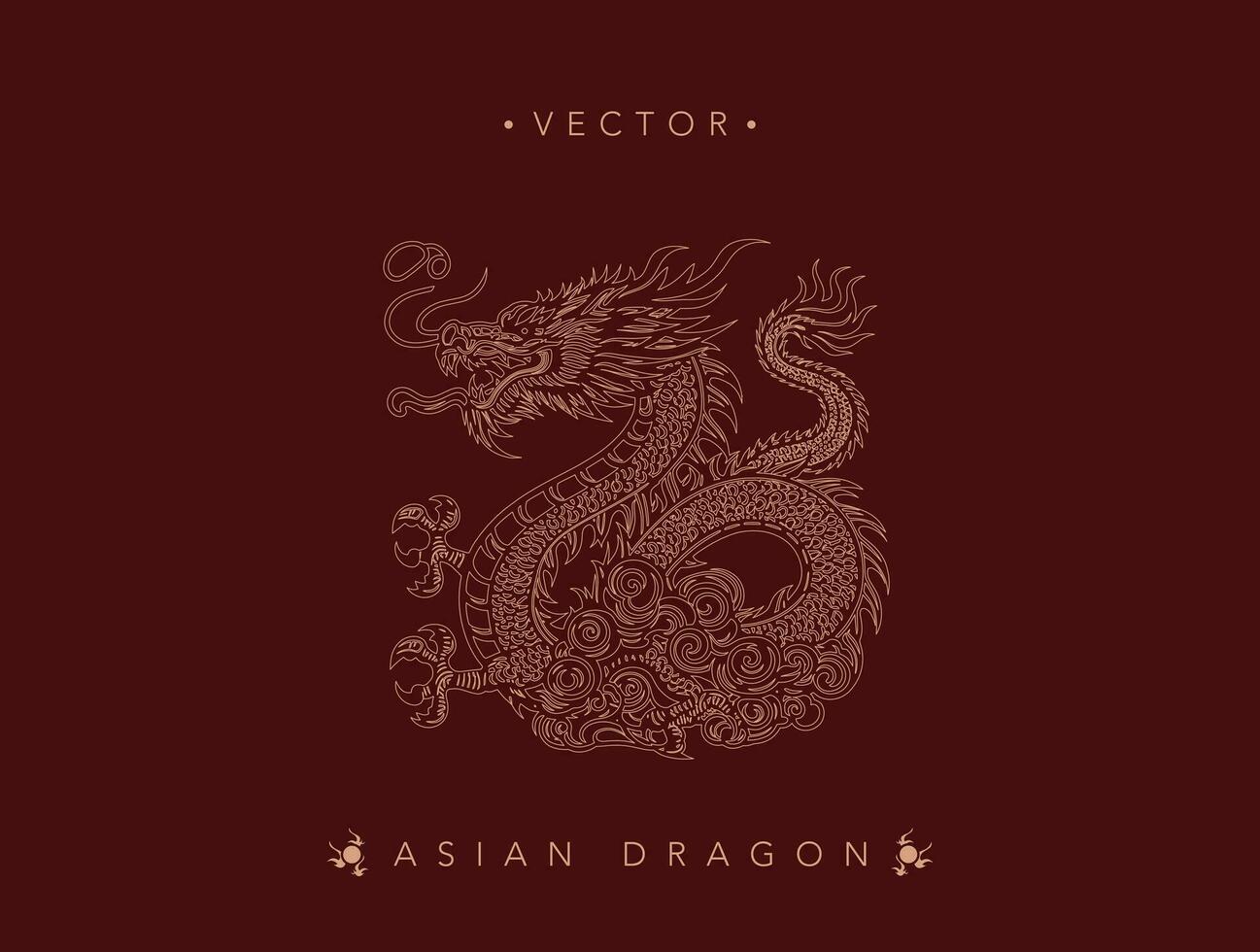 complexe d'or asiatique dragon sur texturé bordeaux vecteur