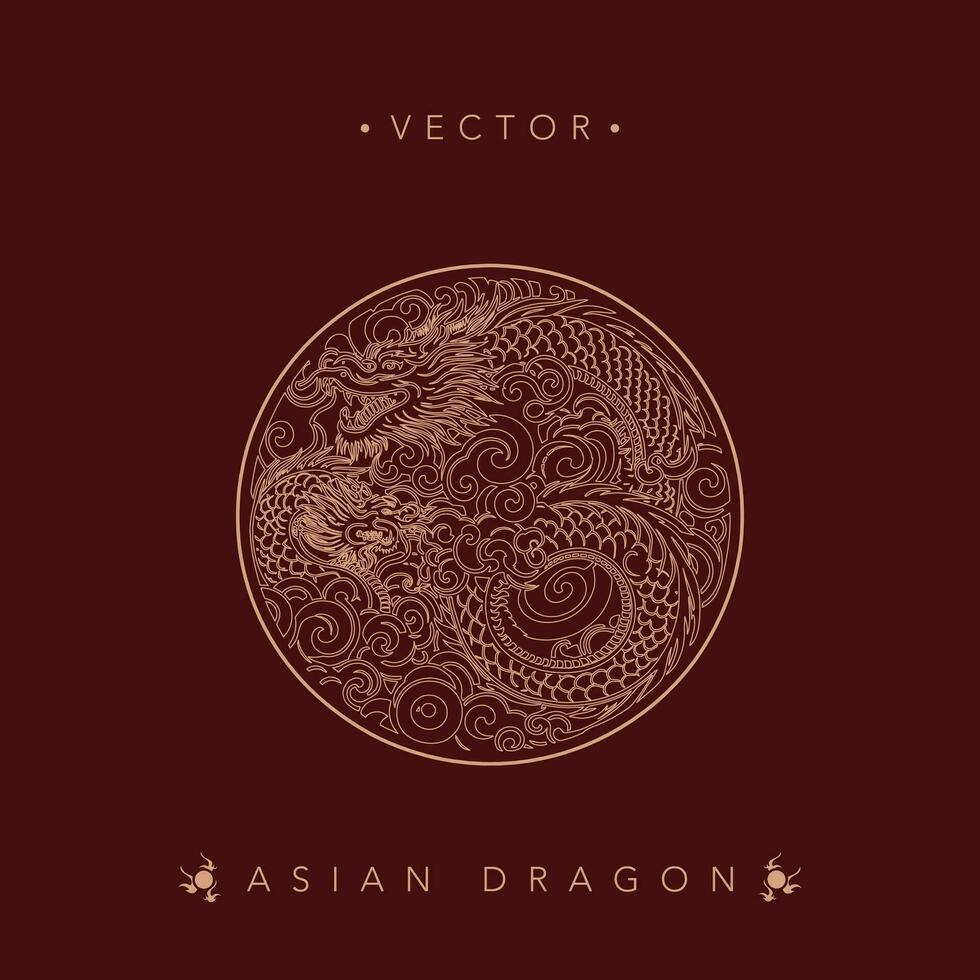 majestueux asiatique dragon dans circulaire vecteur format