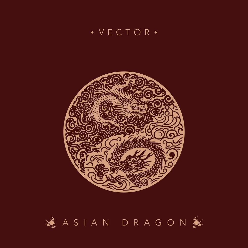 serpentin asiatique dragon dans fleuri circulaire vecteur conception