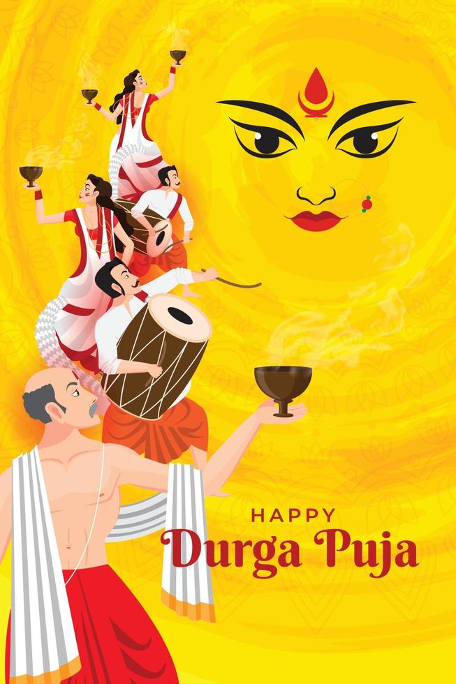 illustration du joyeux festival de durga puja, subh navratri, joyeux fond de dussehra avec le visage de maa durga vecteur