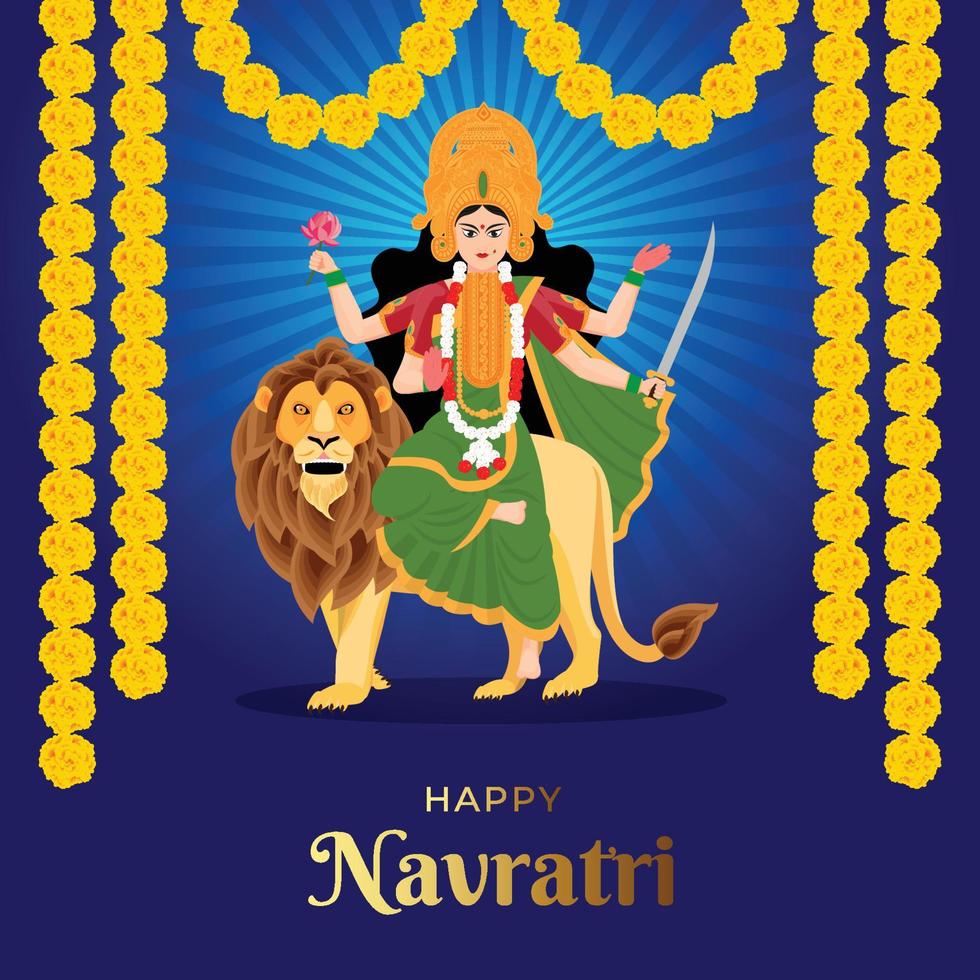 illustration de devi durga dans happy navratri, happy durga puja avec un beau fond bleu vecteur