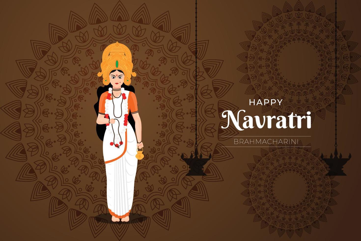 joyeux voeux de navratri, art conceptuel de navratri, illustration de 9 avatars de la déesse durga, vecteur brahmcharini