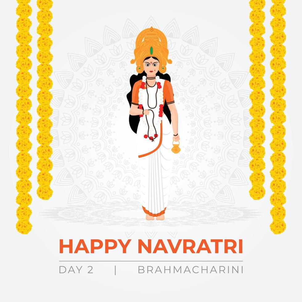joyeux voeux de navratri, art conceptuel de navratri, joyeux durga puja, illustration de 9 avatars de la déesse durga, vecteur brahmcharini