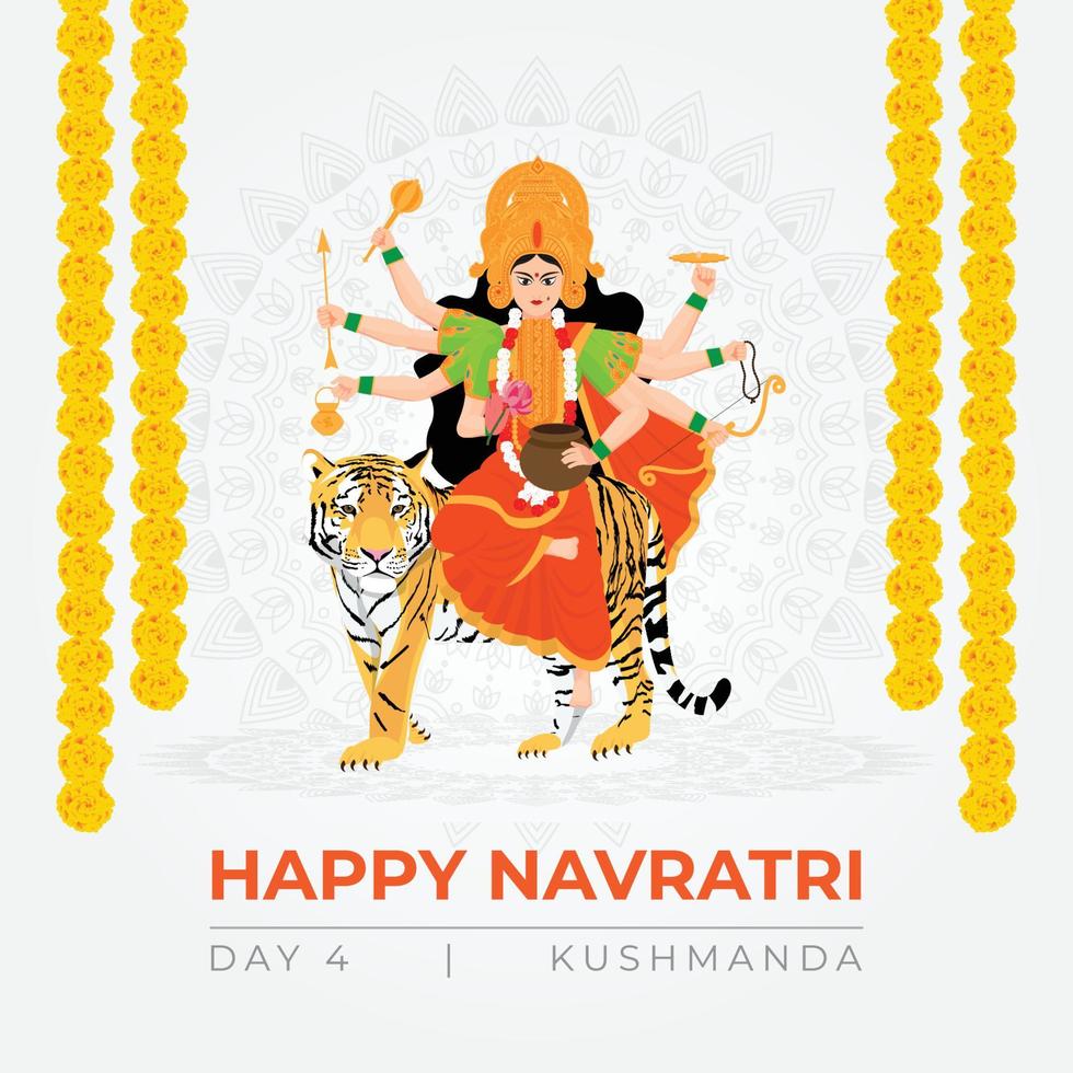 joyeux voeux de navratri, art conceptuel de navratri, illustration de 9 avatars de la déesse durga kushmanda devi vecteur