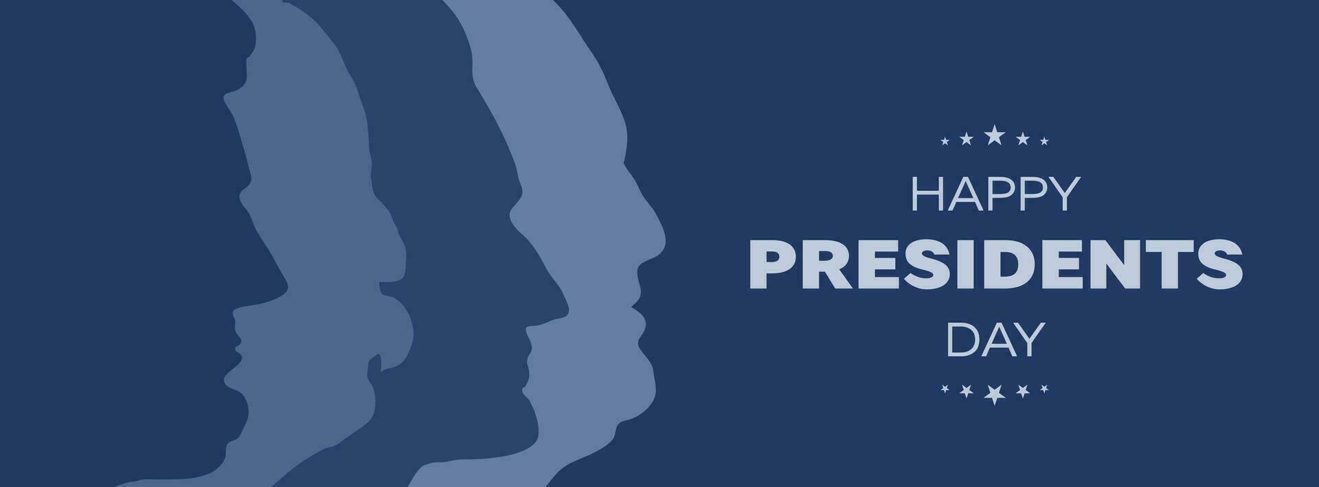 content présidents journée bannière. fédéral vacances dans Amérique. bannière avec silhouettes de le visages de quatre nous présidents. du président journée bannière avec profil Lincoln, Washington, Jefferson, Roosevelt vecteur