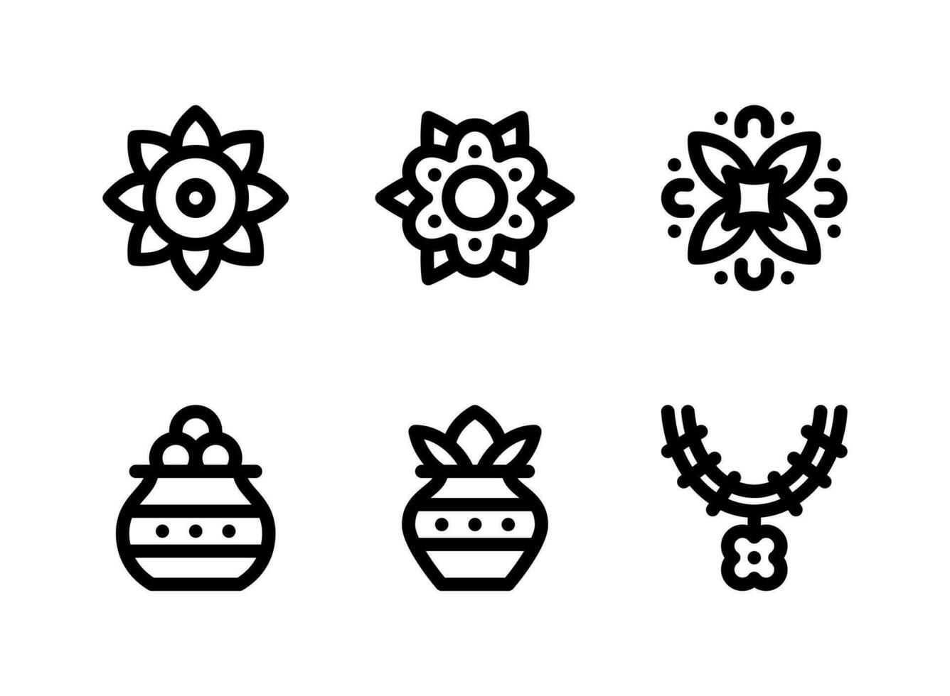 ensemble simple d'icônes de lignes vectorielles liées à diwali vecteur