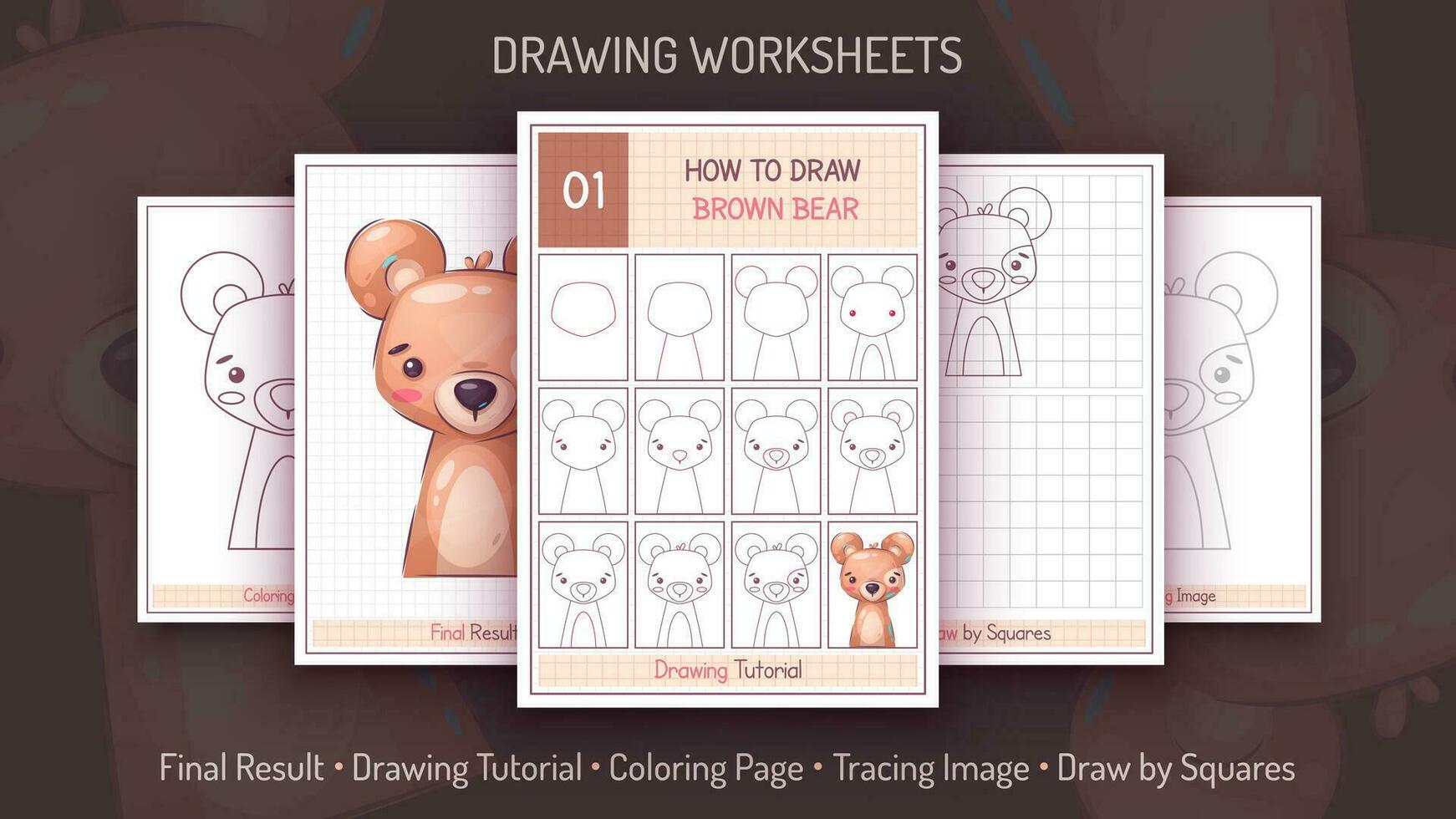 Comment à dessiner une marron ours. étape par étape dessin Didacticiel. dessiner guide. Facile instruction. coloration page. feuilles de travail pour des gamins et adultes. vecteur
