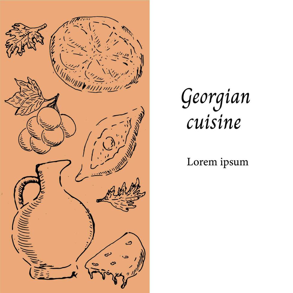 géorgien nourriture cuisine Contexte pouvez utilisé pour menu modèle, bannière, prospectus. vecteur illustration dans main tiré esquisser style. ancien Contexte adapté pour café et restaurant.